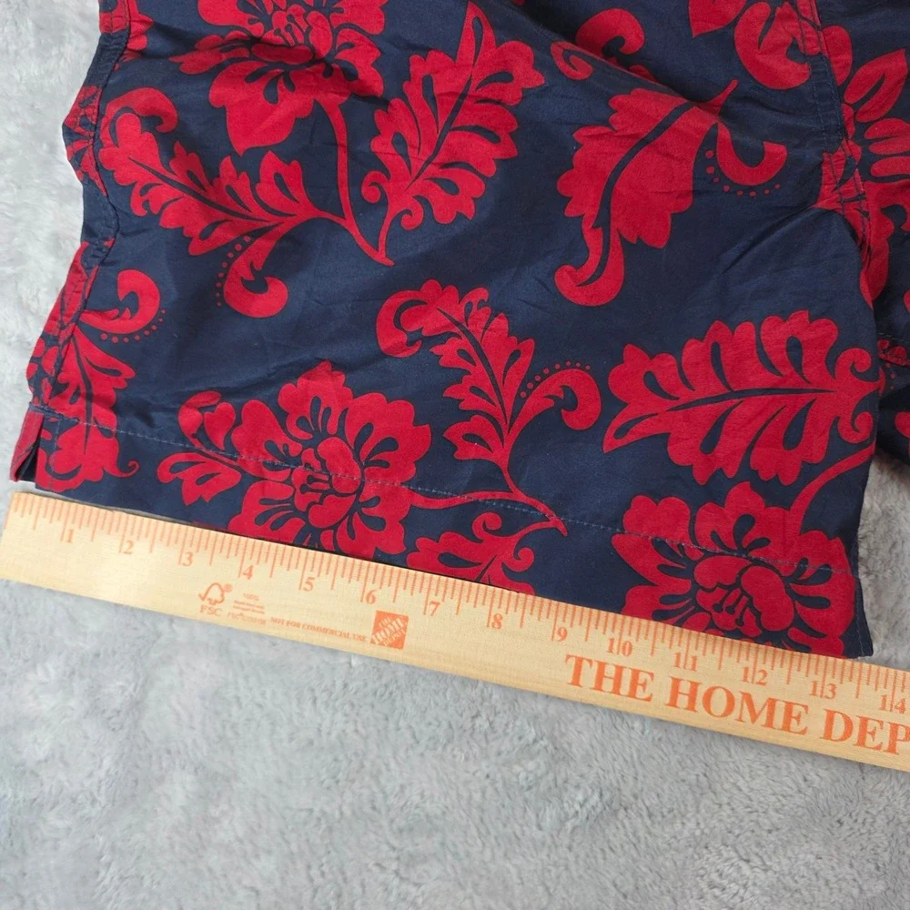 Lands' End Mens Large Blue Red Floral‎ Swim Trunks Board Shorts Mesh Lined